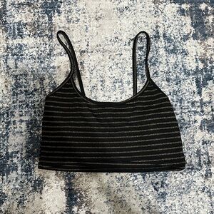 PrettyLittleThing Black & Gold Striped Sparkle Crop Cami